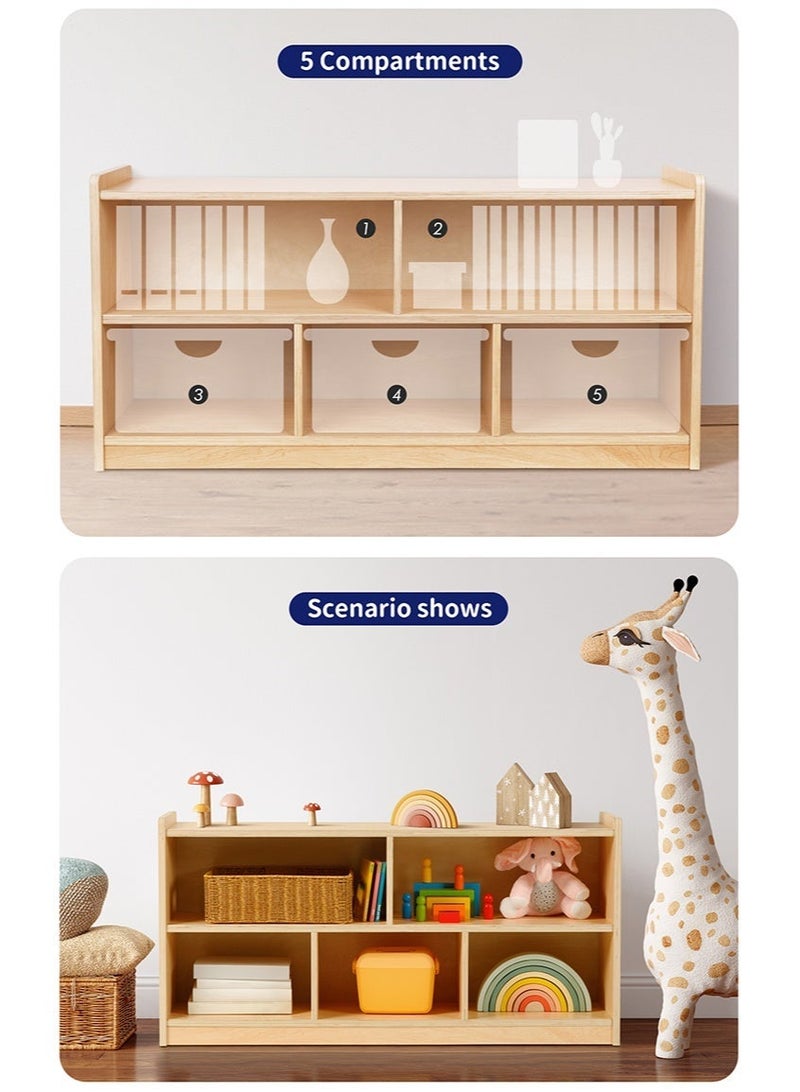 TOOKY TOY Montessori Inspired Open Wooden Storage Shelf with 5 Compartments for Kids - Image 5